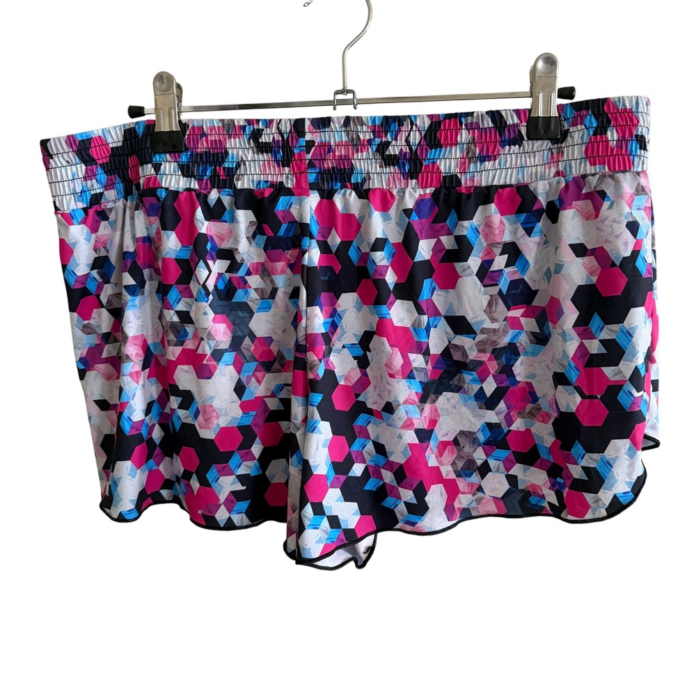 Speedo Womens Geometric Hexagon Print Board Shorts Pink Blue Smocked Waist L